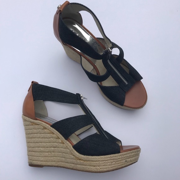 michael kors denim wedge sandals